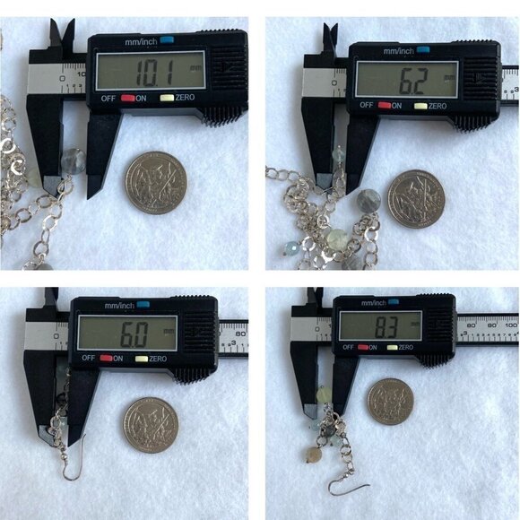 Sterling Silver 925 Multi Gemstone Multi Chain Necklace & Earrings Set 17" - Picture 9 of 16